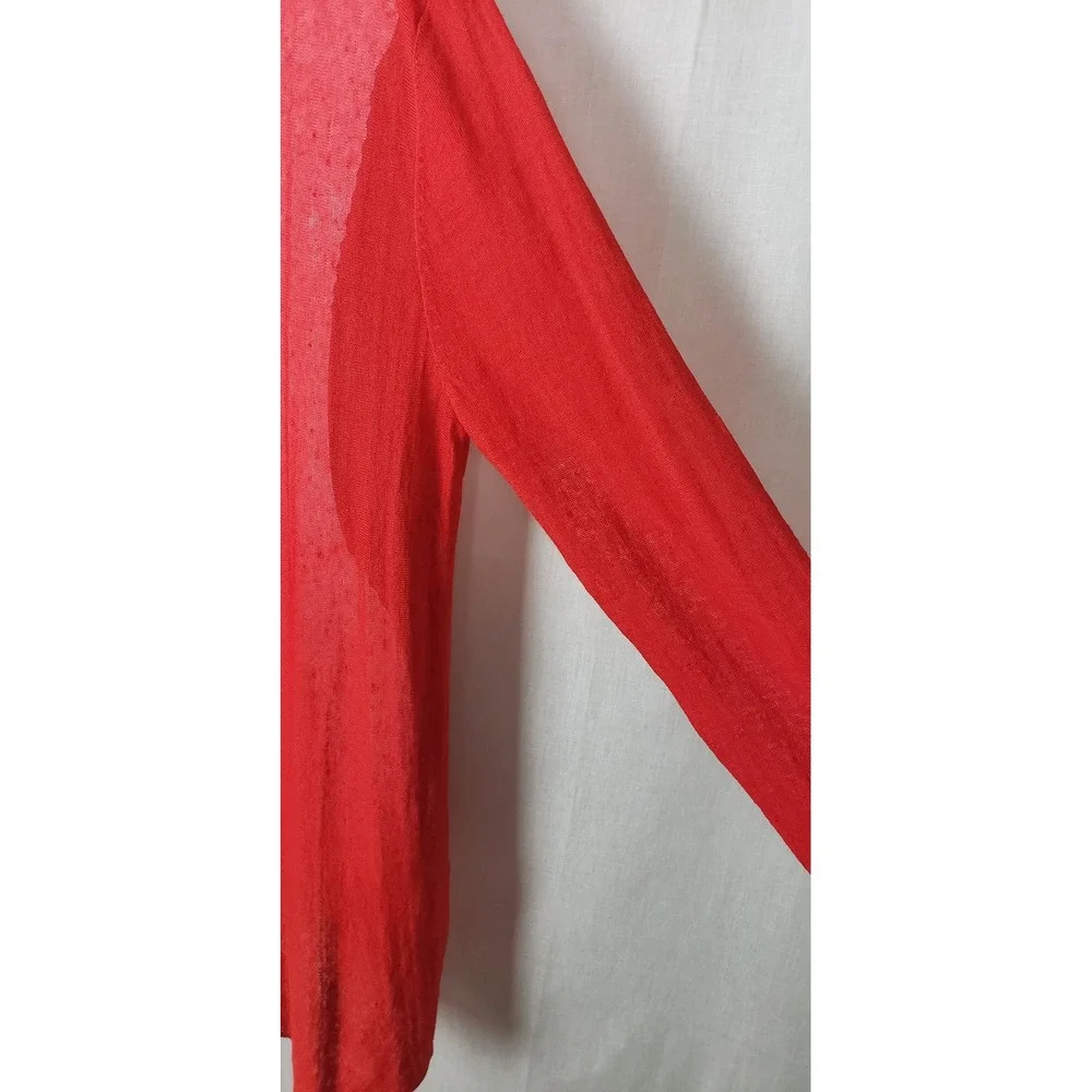 Eileen Fisher Red Organic Linen Blend Sheer Knit M Tunic Top Valentine's Day - Picture 4 of 8